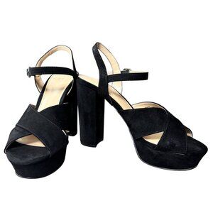 Abound Women’s Black Faux Suede Platform Block Heel Sandals Size 39 (9 US)